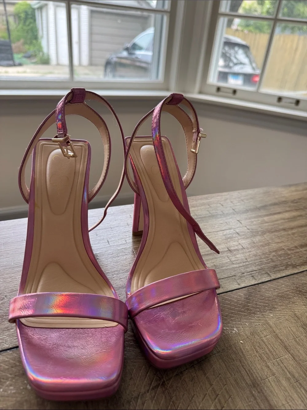 Jessica Simpson Iridescent Pink Platform Slingback Heels
